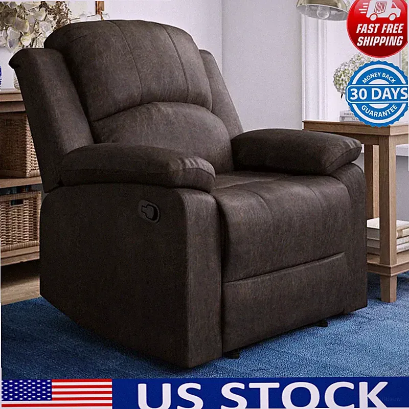 3-Way Reclining Manual Standard Recliner Durable Easy Clean Padded Back Cushion
