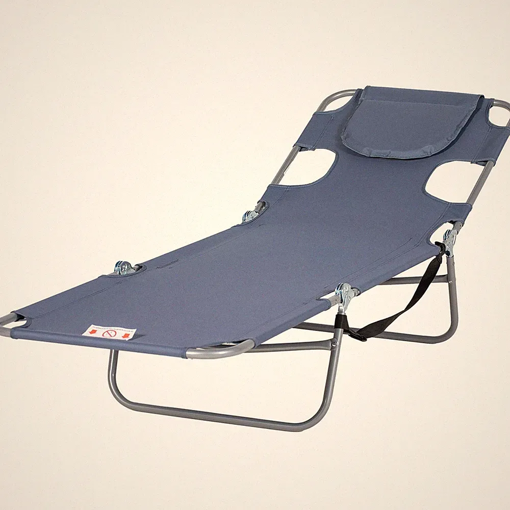 Compact Outdoor Chaise with Head Slot 5-level Recliner 264lb Steel Frame
