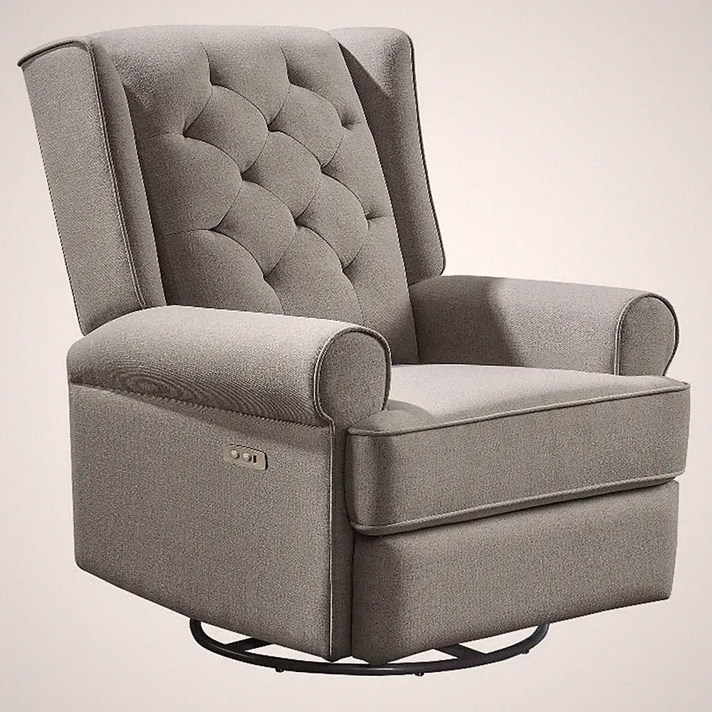 Pemberly Row Traditional Fabric USB Glider and Recliner in Charcoal
