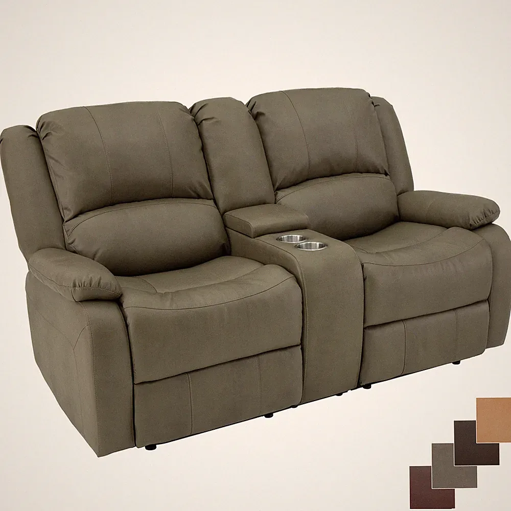 RecPro Charles 67" Double RV Zero Wall Hugger Recliner Sofa with Console Putty