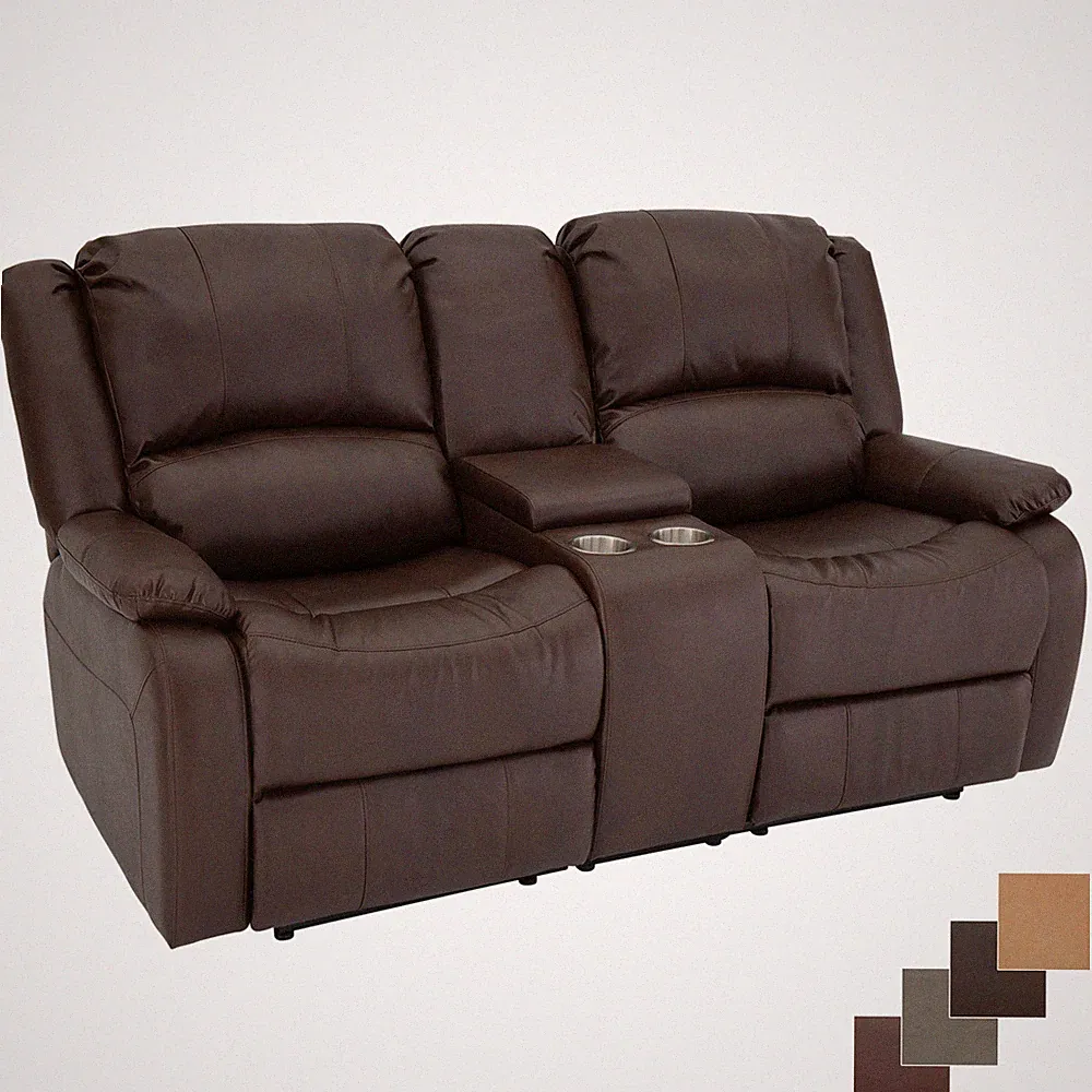 RecPro Charles 70" Double RV Wall Hugger Recliner Mahogany Sofa With Console