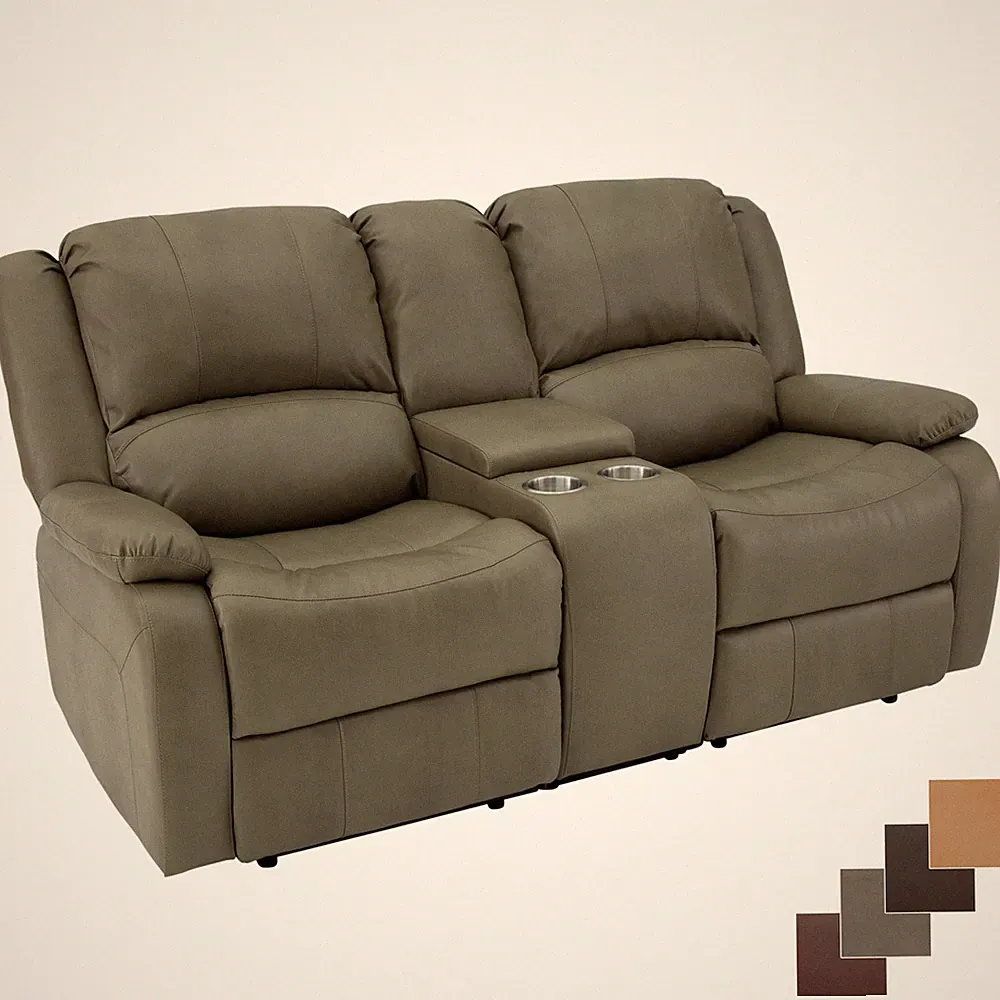 RecPro Charles 70" Putty Double RV Wall Hugger Recliner Sofa Couch With Console