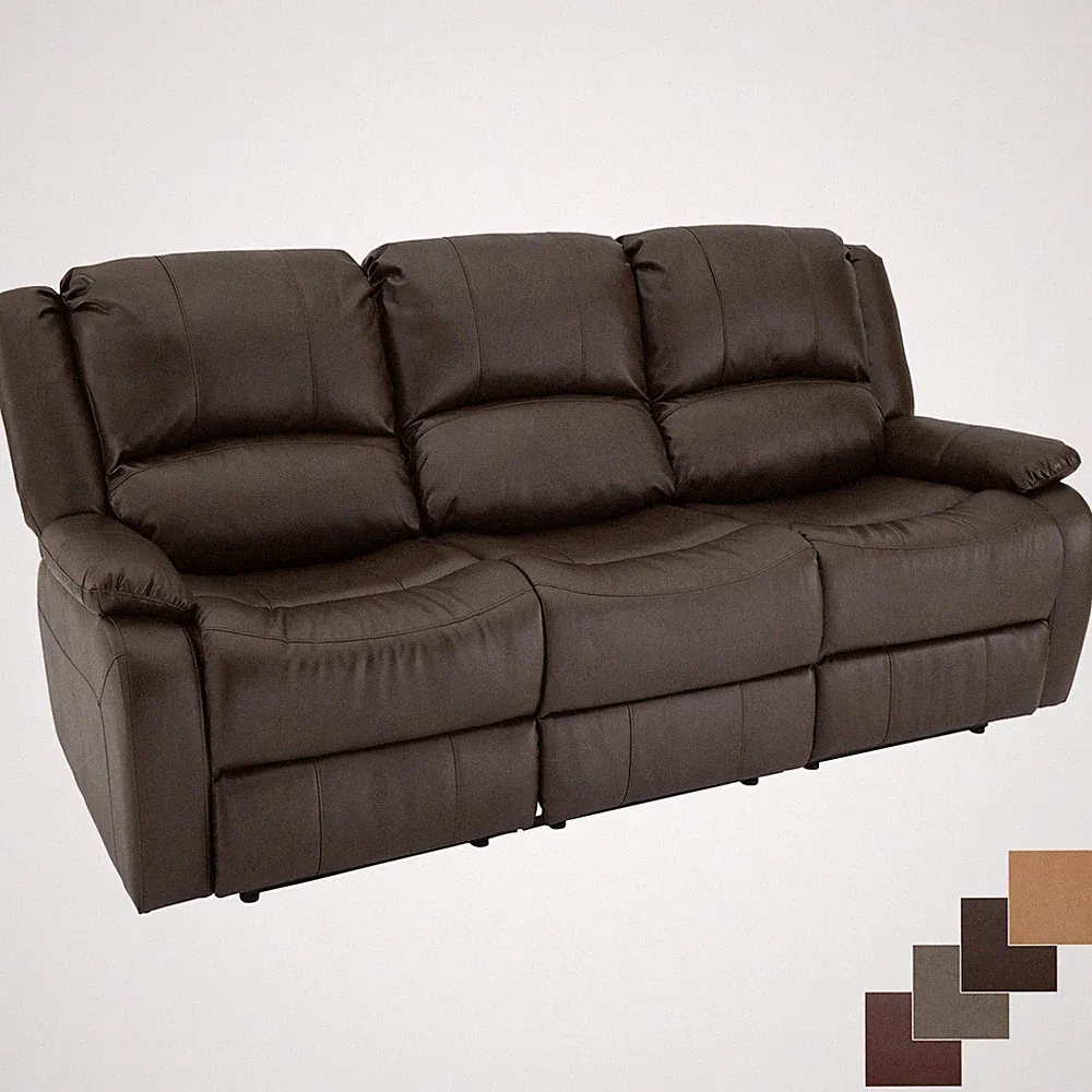 RecPro Charles 80" Triple RV Zero Wall Recliner Sofa with Drop Console Chestnut