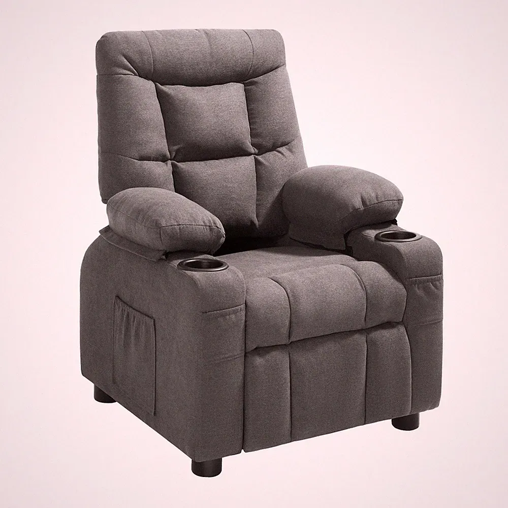 Toddler Recliner with Footrest, Polyester Upholstery, 110lb Capacity, Gray