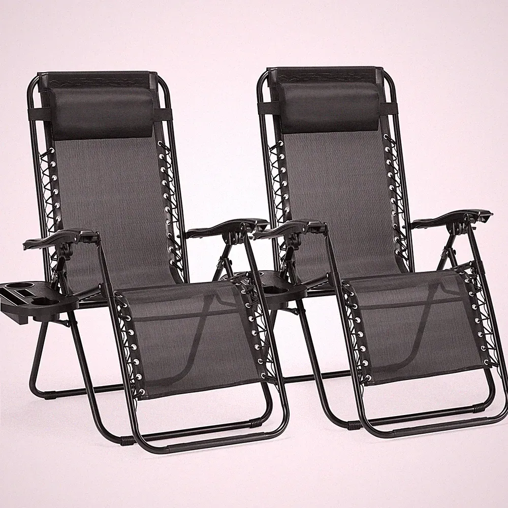 Zero Gravity Recliner Set of 2, Portable Lounge Chair with Cup Holder and Pillow